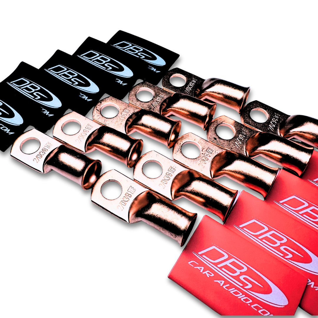 2/0 Gauge Copper Lug Ring Terminals with 3/8" Hole - DBs Red & Black Heat Shrink