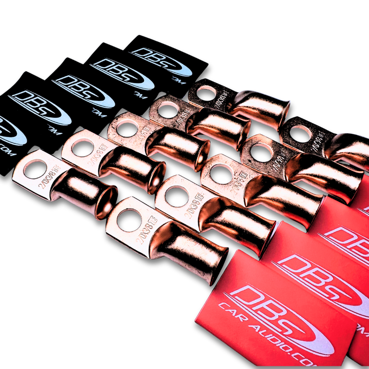 2/0 Gauge Copper Lug Ring Terminals with 3/8" Hole - DBs Red & Black Heat Shrink