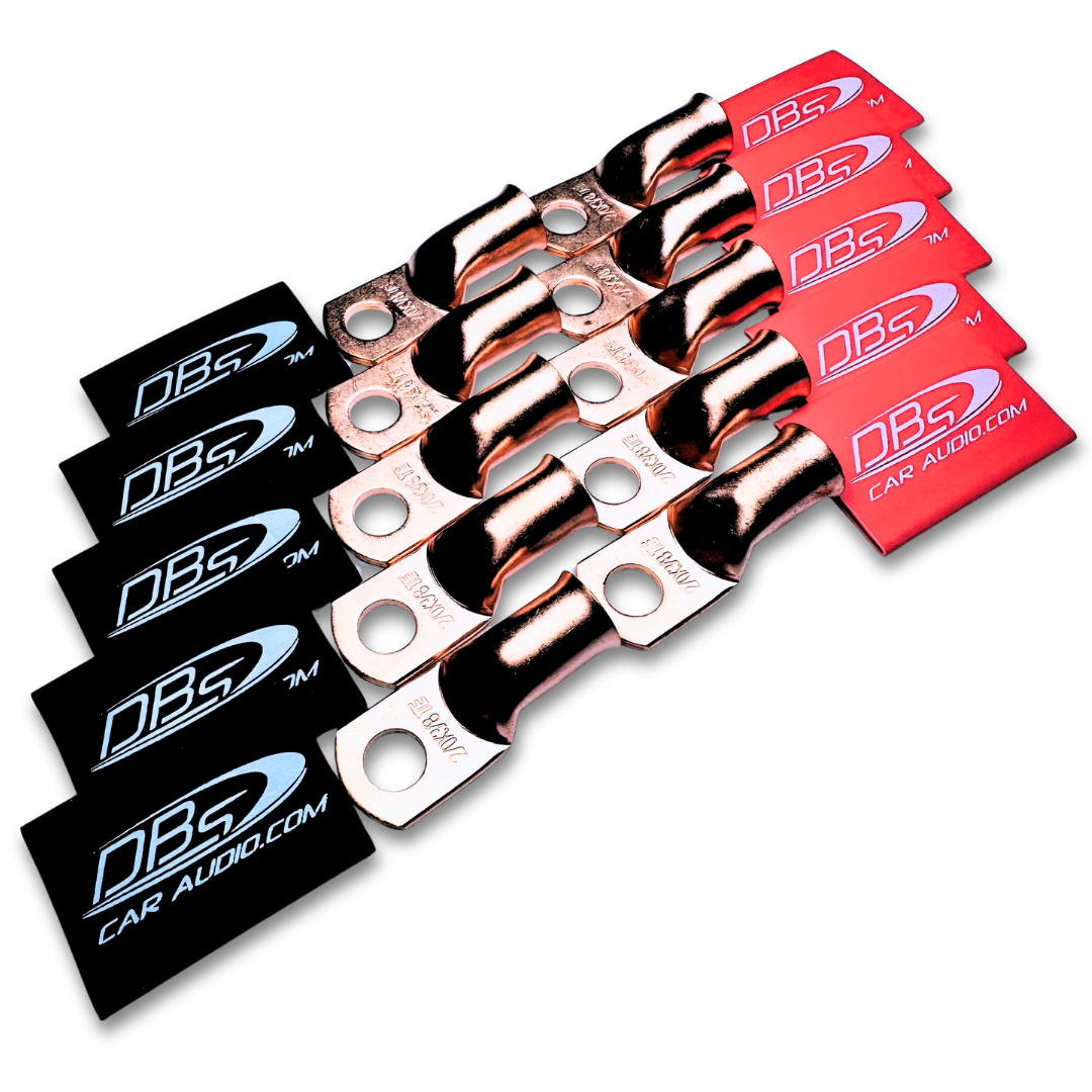 2/0 Gauge Copper Lug Ring Terminals with 3/8" Hole - DBs Red & Black Heat Shrink