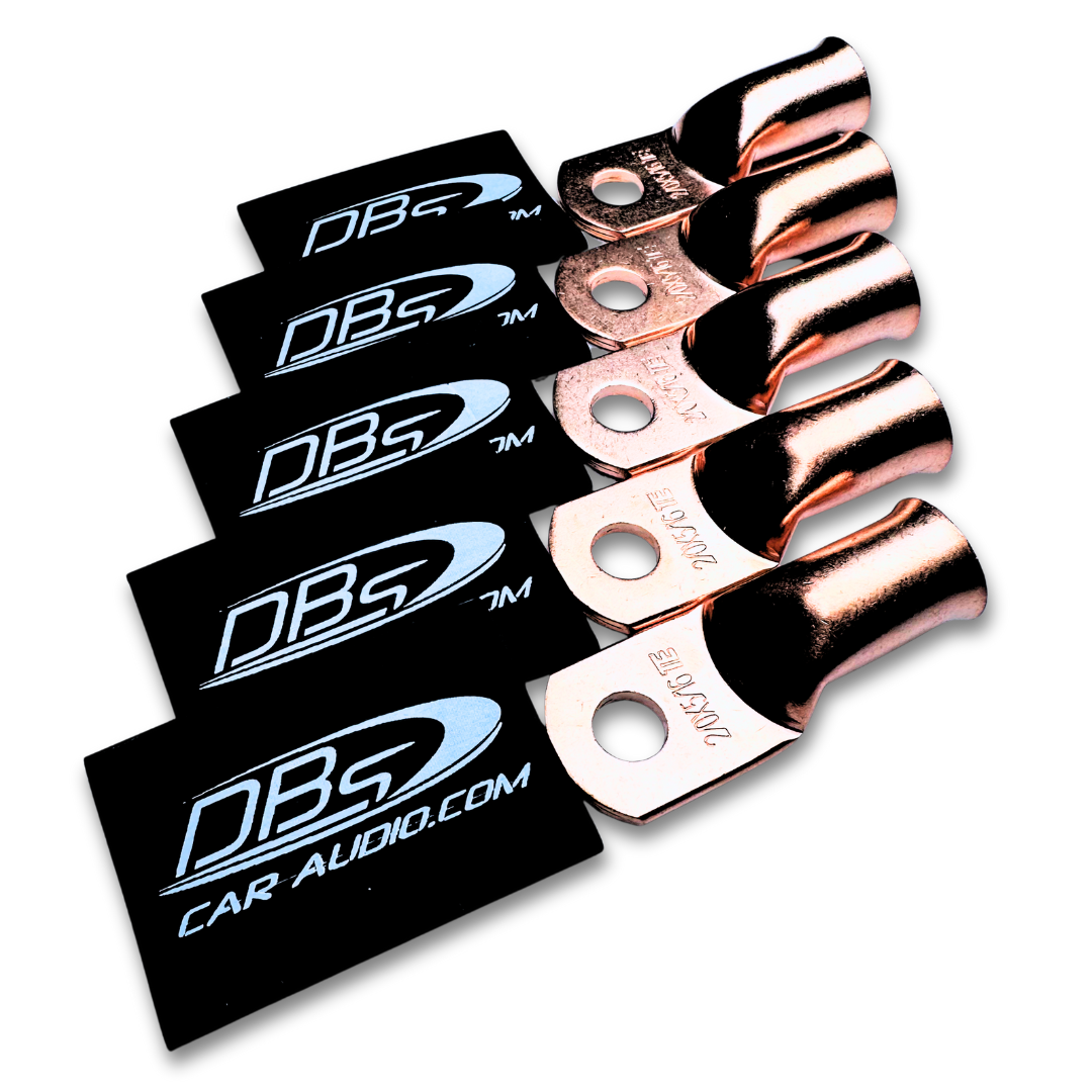 2/0 Gauge Copper Lug Ring Terminals with 5/16" Hole - DBs Black Heat Shrink
