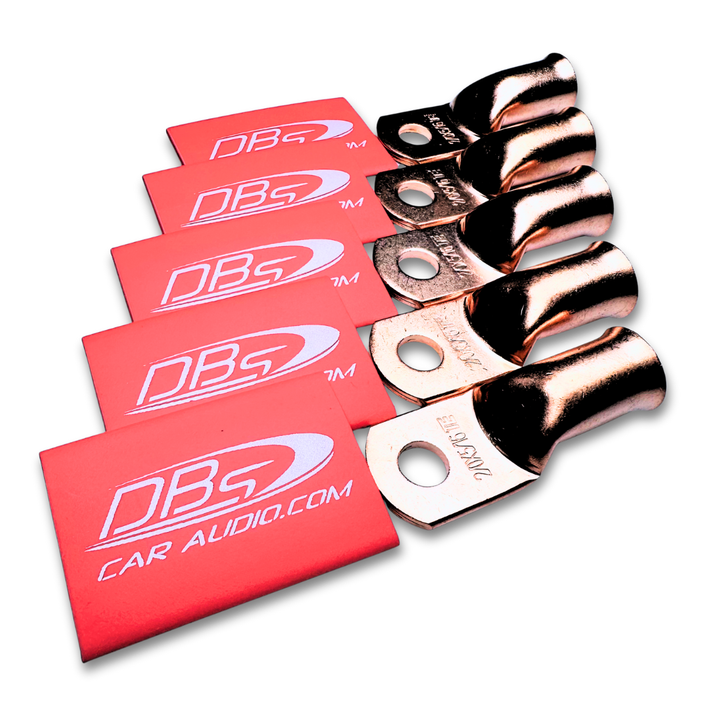 2/0 Gauge Copper Lug Ring Terminals with 5/16" Hole - DBs Red Heat Shrink