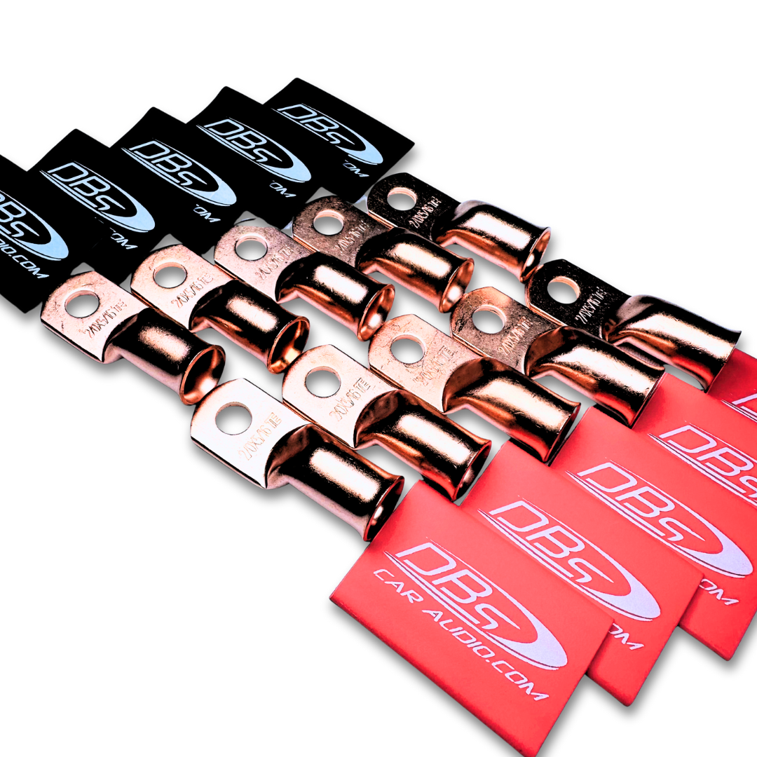 2/0 Gauge Copper Lug Ring Terminals with 5/16" Hole - DBs Red & Black Heat Shrink