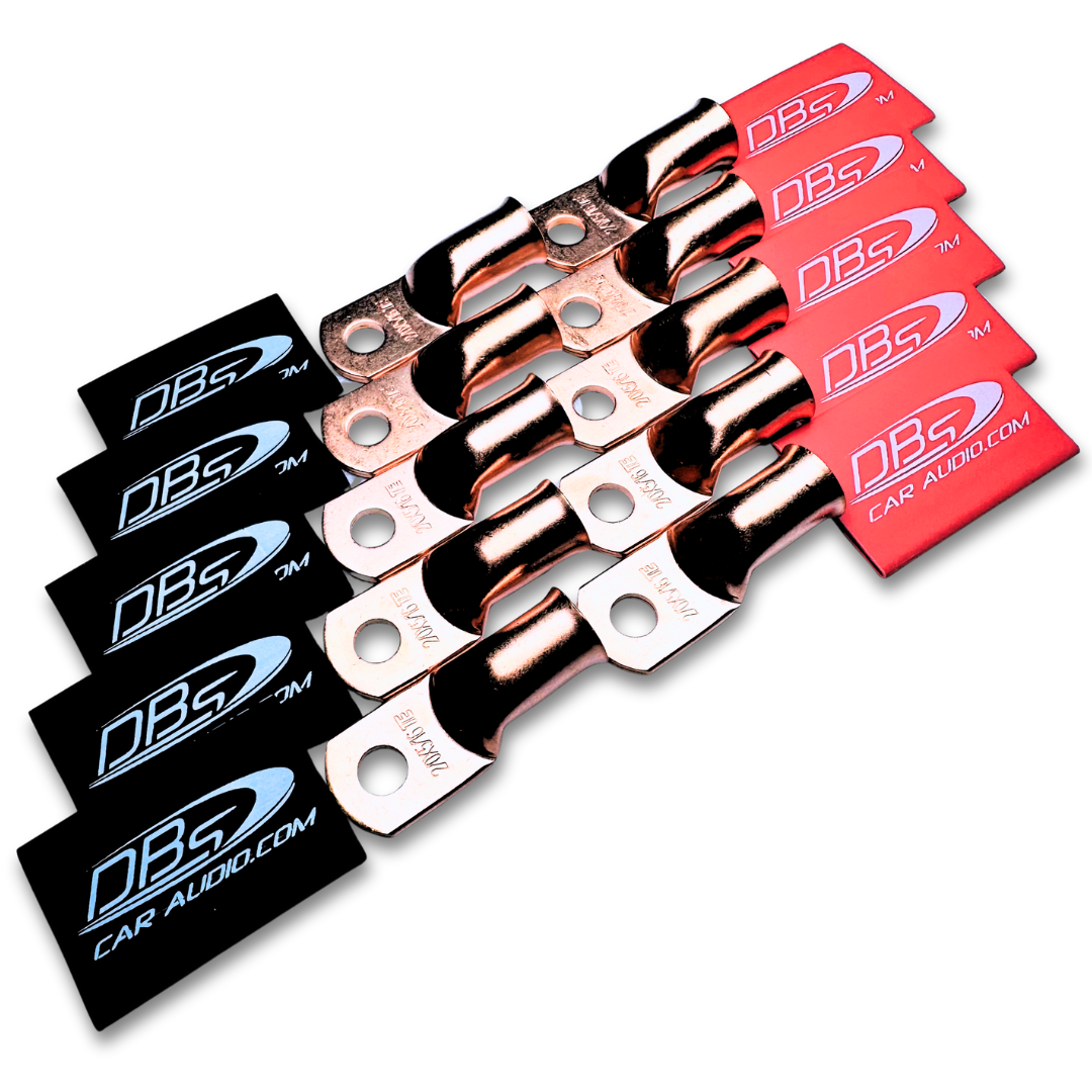 2/0 Gauge Copper Lug Ring Terminals with 5/16" Hole - DBs Red & Black Heat Shrink