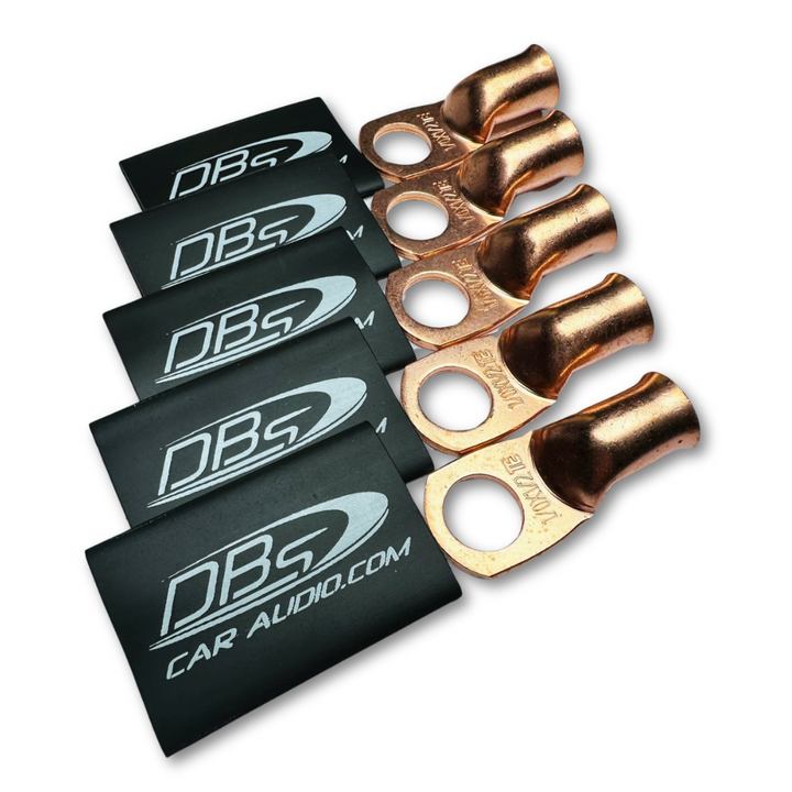 Terminales de anillo de cobre 100% OFC calibre 1/0 con orificio de 1/2" - Termocontraíble para audio de automóvil DBs negro - 10 piezas