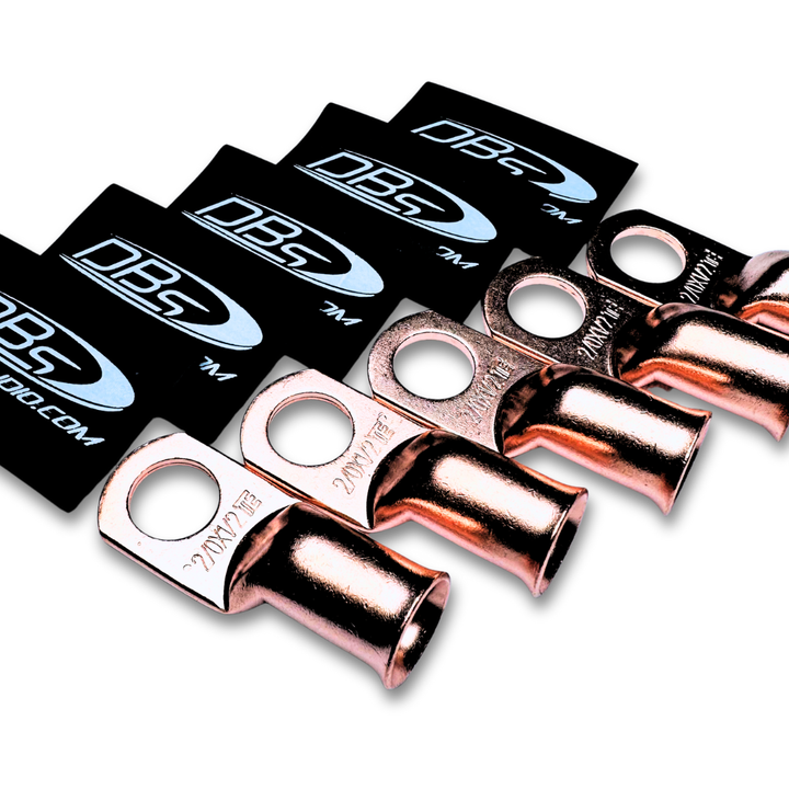 2/0 Gauge Copper Lug Ring Terminals with 1/2" Hole - DBs Black Heat Shrink