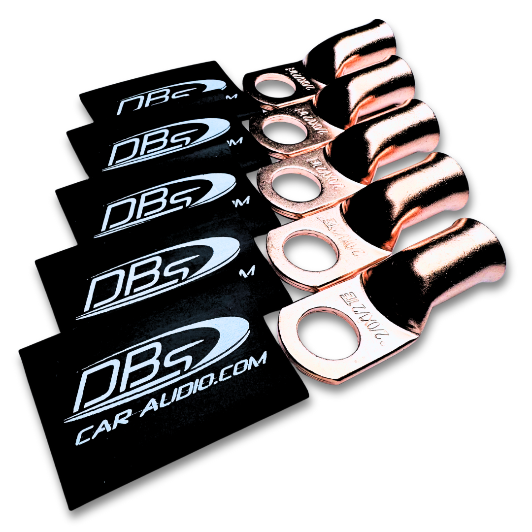 2/0 Gauge Copper Lug Ring Terminals with 1/2" Hole - DBs Black Heat Shrink
