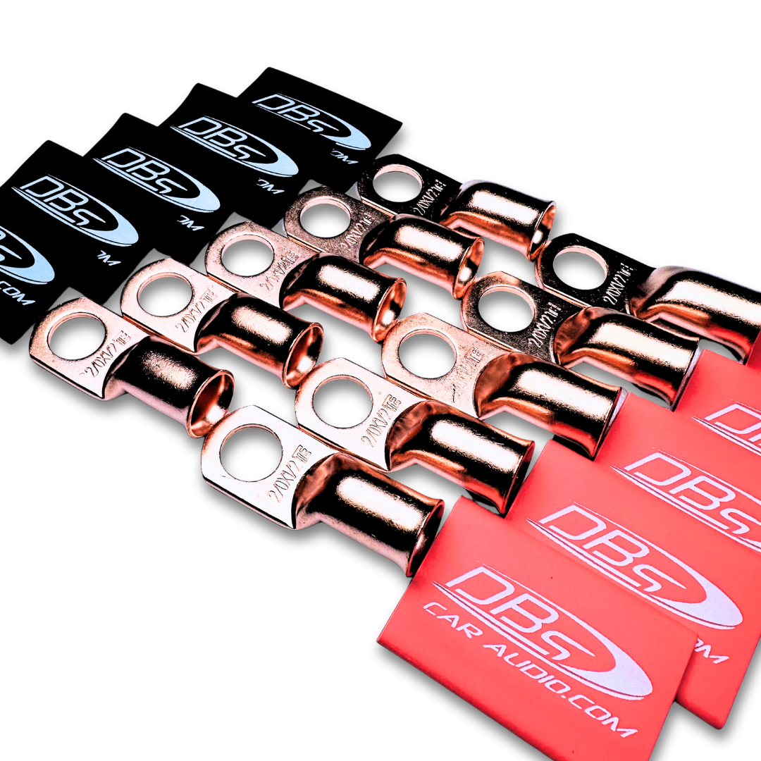 2/0 Gauge Copper Lug Ring Terminals with 1/2" Hole - DBs Red & Black Heat Shrink