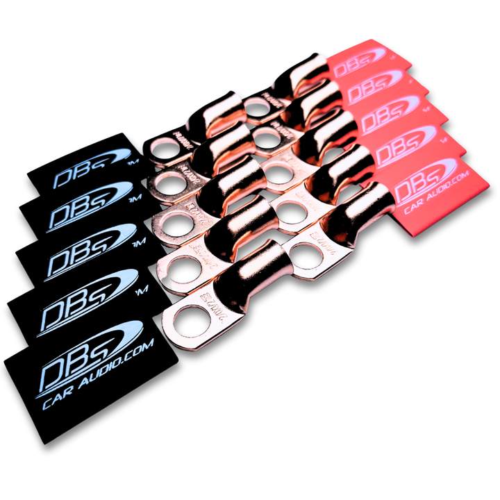 2/0 Gauge Copper Lug Ring Terminals with 1/2" Hole - DBs Red & Black Heat Shrink