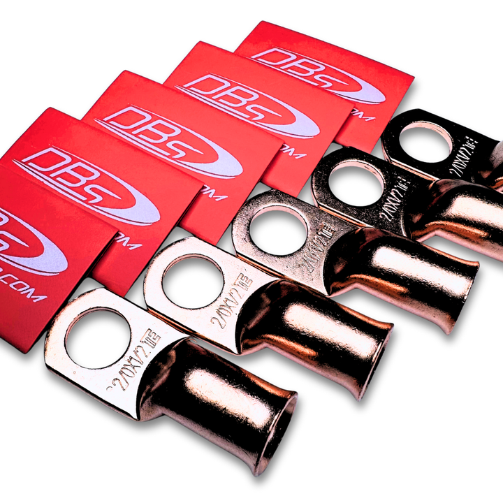 2/0 Gauge Copper Lug Ring Terminals with 1/2" Hole - DBs Red Heat Shrink