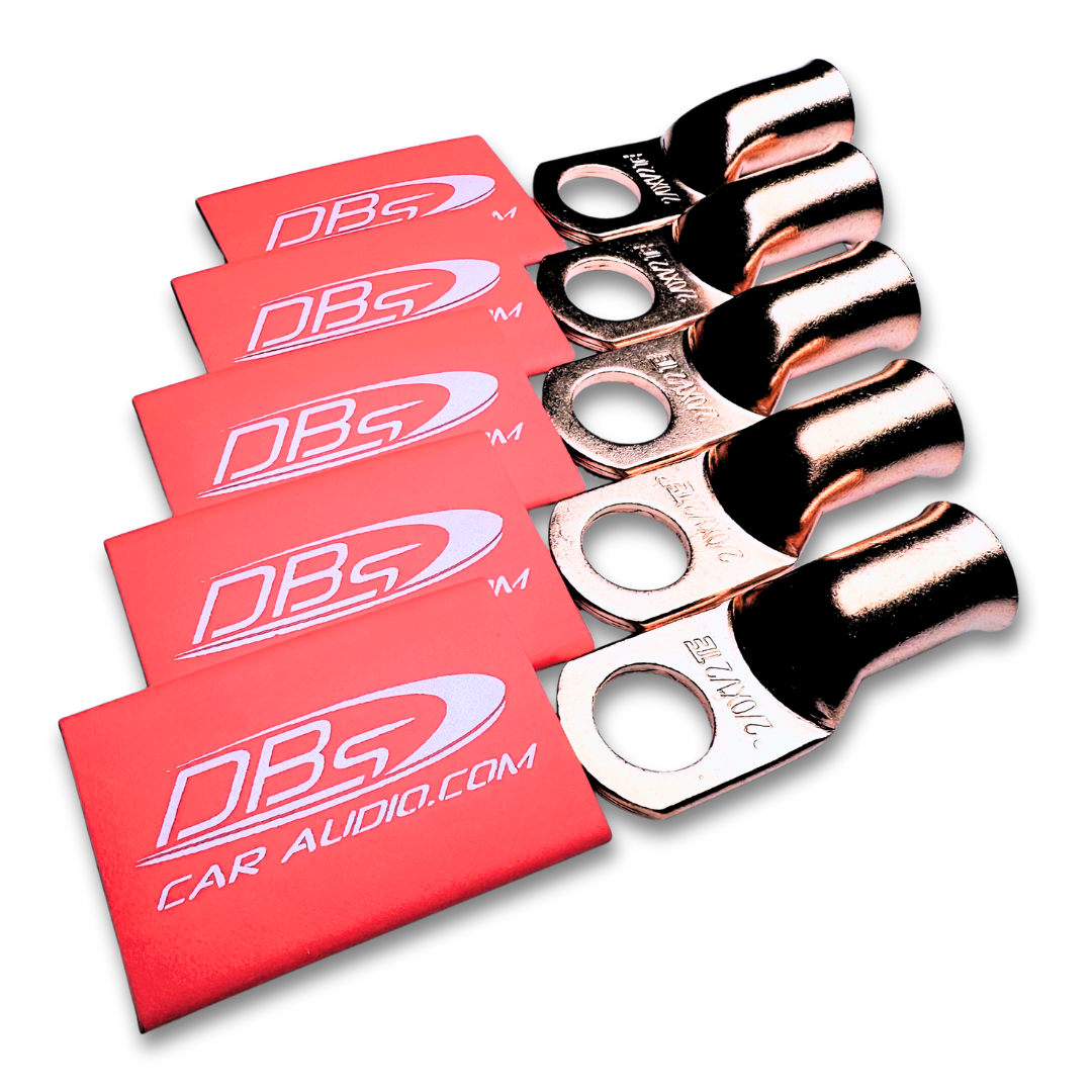 2/0 Gauge Copper Lug Ring Terminals with 1/2" Hole - DBs Red Heat Shrink