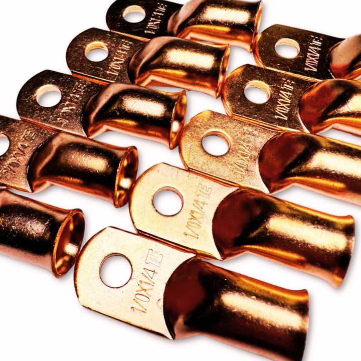 1/0 Gauge Copper Ring Terminal Lug with 1/4" Hole - 10 Pieces