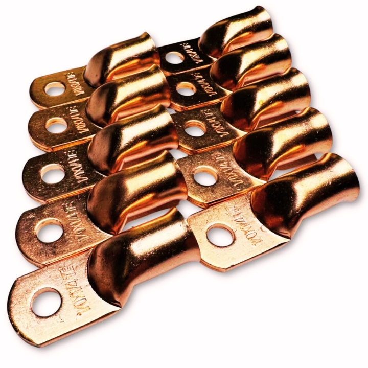 1/0 Gauge Copper Ring Terminal Lug with 1/4" Hole - 10 Pieces