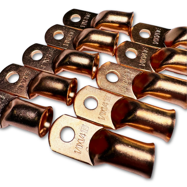 Terminal de anillo de cobre 100% OFC calibre 1/0 con orificio de 1/4" - 10 piezas
