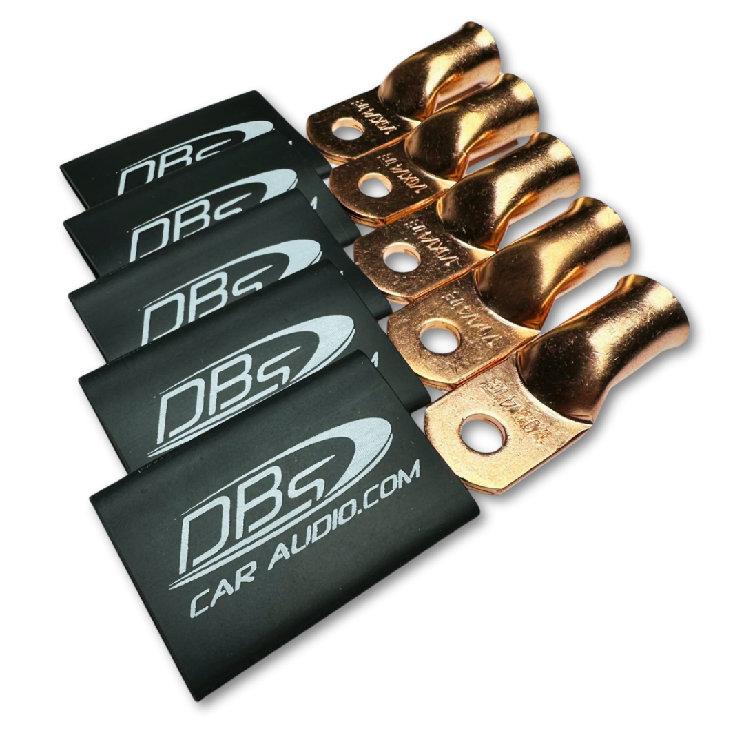 Terminales de anillo de cobre 100% OFC calibre 1/0 con orificio de 1/4" - Termocontraíble para audio de automóvil DBs negro - 10 piezas