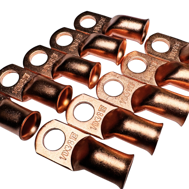 1/0 Gauge Copper Ring Terminal Lug with 3/8" Hole - 10 Pieces
