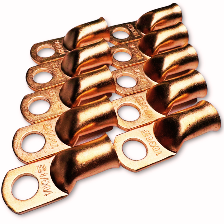 1/0 Gauge Copper Ring Terminal Lug with 3/8" Hole - 10 Pieces