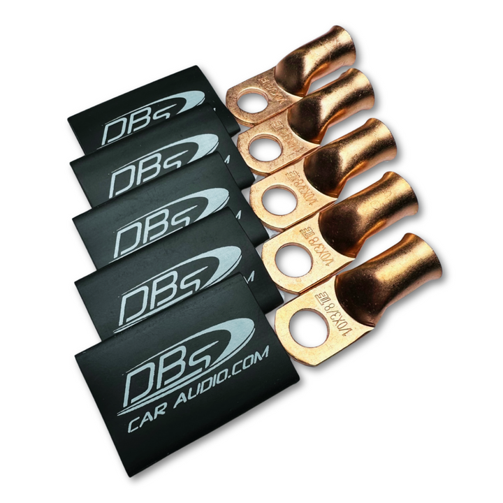 Terminales de anillo de cobre 100% OFC calibre 1/0 con orificio de 3/8" - Termocontraíble para audio de automóvil DBs negro - 10 piezas