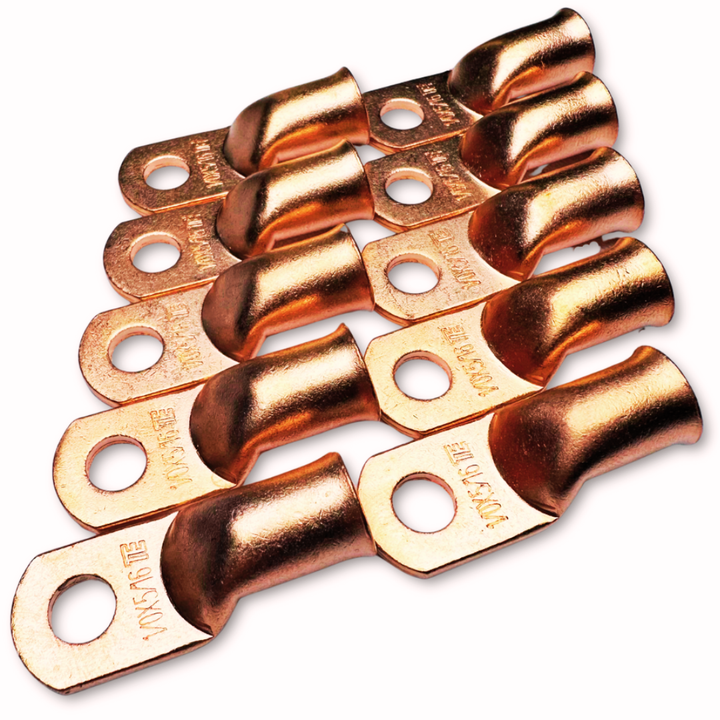 1/0 Gauge Copper Ring Terminal Lug with 5/16" Hole - 10 Pieces