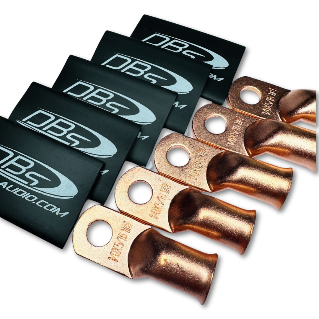 DBs Car Audio 4/0 Gauge OFC Copper Ring Terminals – 1/2" Hole – Black Heat Shrink – 5 Pack