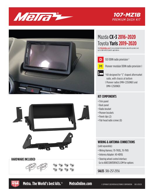 Metra 107-MZ1B Double-Din Radio Dash Kit - Fits 2016-2020 Mazda CX-3 or 2019-2020 Toyota Yaris Vehicles