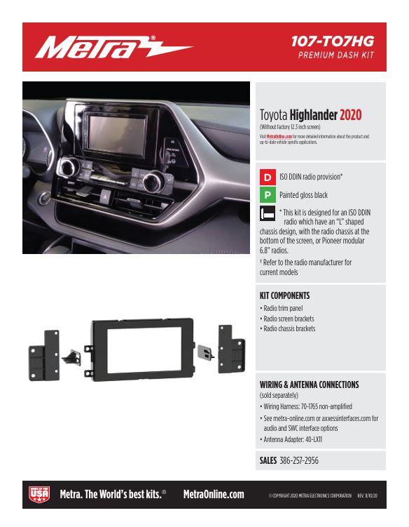 Metra 107-TO7HG Double-Din Radio Dash Kit - Fits 2020-2023 Toyota Highlander Vehicles without Factory 12.3" Screen