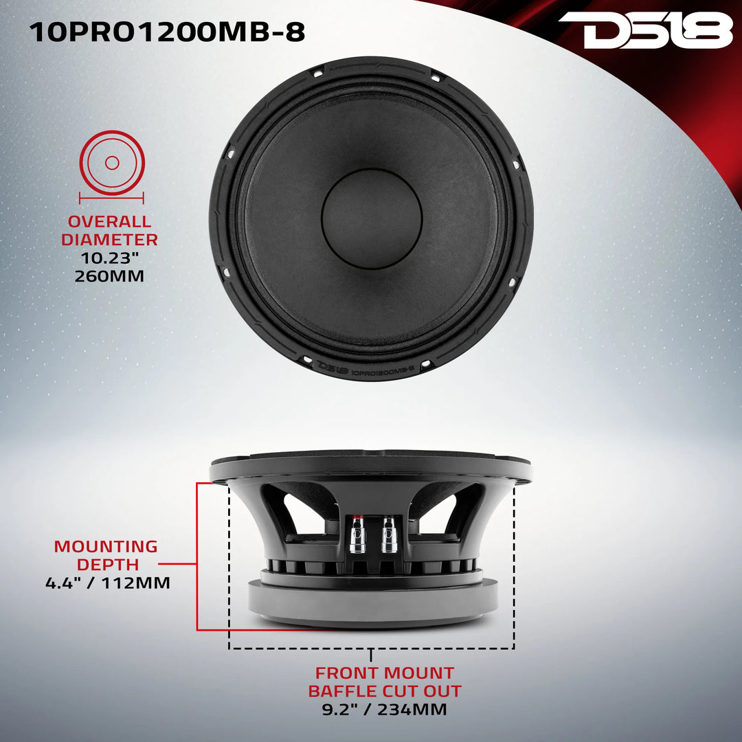 DS18  10PRO1200MB-8 10" Mid-Bass Loudspeaker - 600 Watts Rms 8-ohm