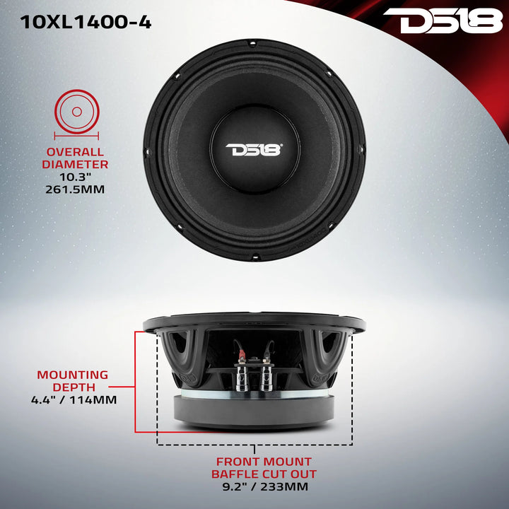 DS18 10XL1400-4 Altavoz de rango medio de 10" con tapa antipolvo clásica y bobina móvil de 3,5" - 700 vatios Rms 4 ohmios