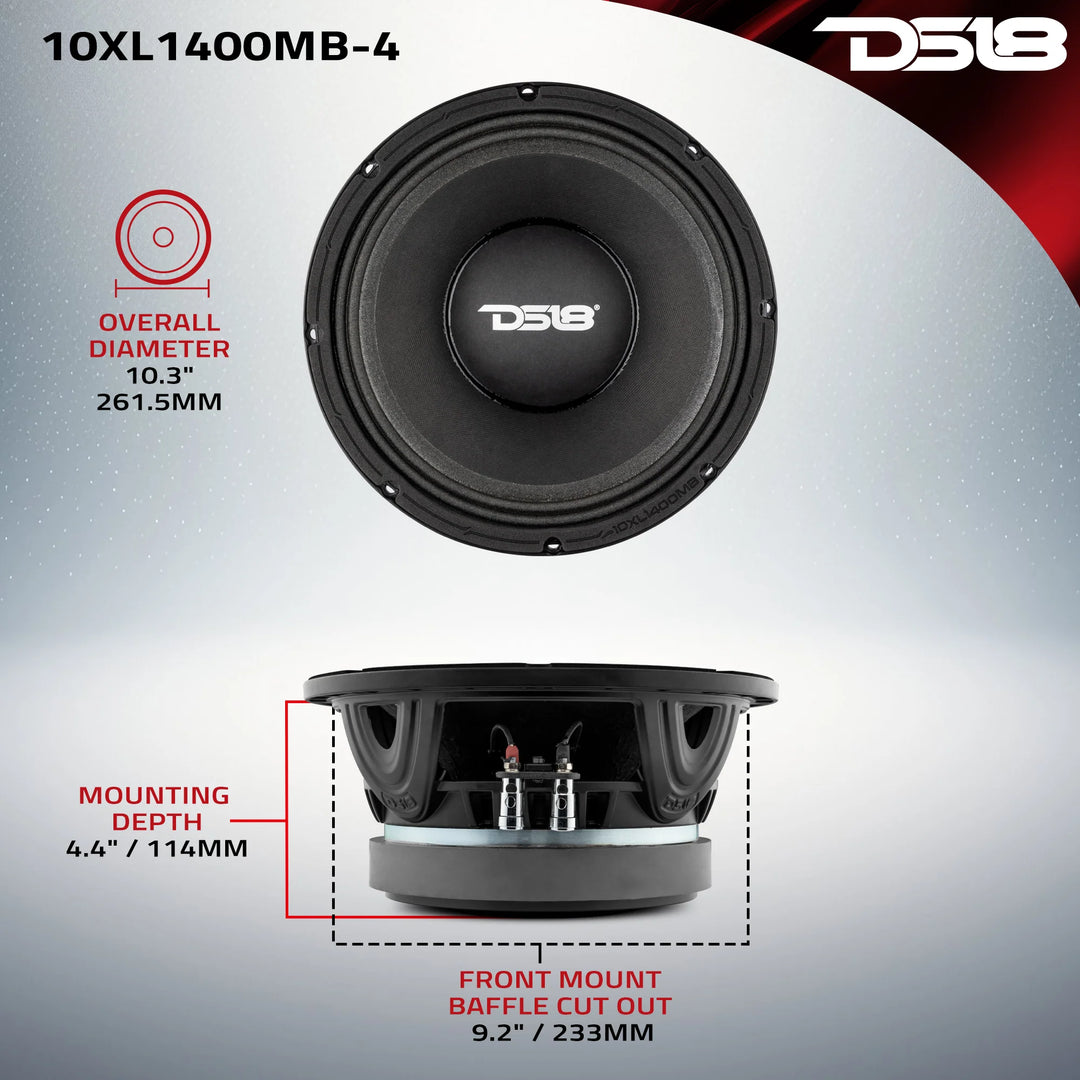 DS18 10XL1400MB-4 10" Mid-Bass Loudspeaker - 700 Watts Rms 4-ohm
