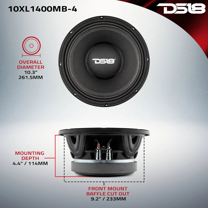 DS18 10XL1400MB-4 10" Mid-Bass Loudspeaker - 700 Watts Rms 4-ohm