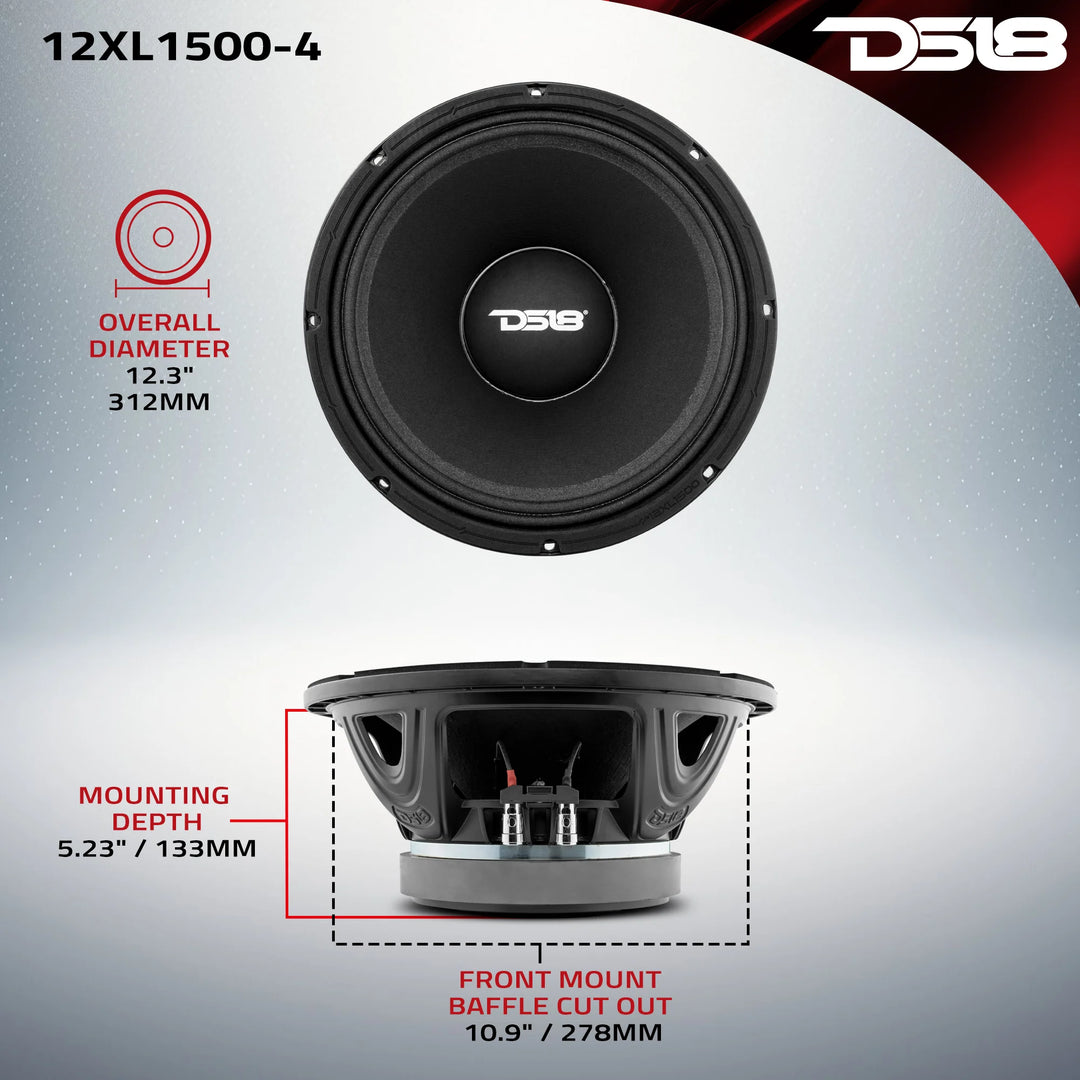 DS18 12XL1500-4 12" Mid-Range Loudspeaker - 750 Watts Rms 4-ohm