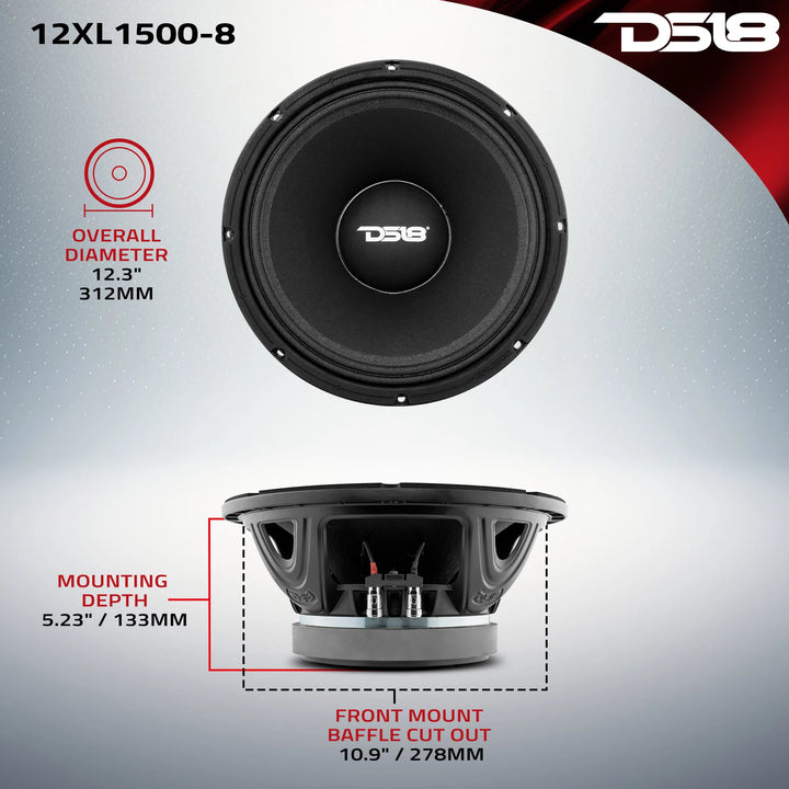 DS18 12XL1500-8 Altavoz de rango medio de 12" con tapa antipolvo clásica y bobina móvil de 3,5" - 750 vatios Rms 8 ohmios