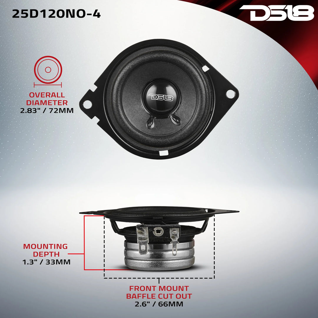 DS18 25D120NO-4 2.5" OEM Dash Loudspeakers with Neodymium Magnet - 60 Watts Rms 4-ohm