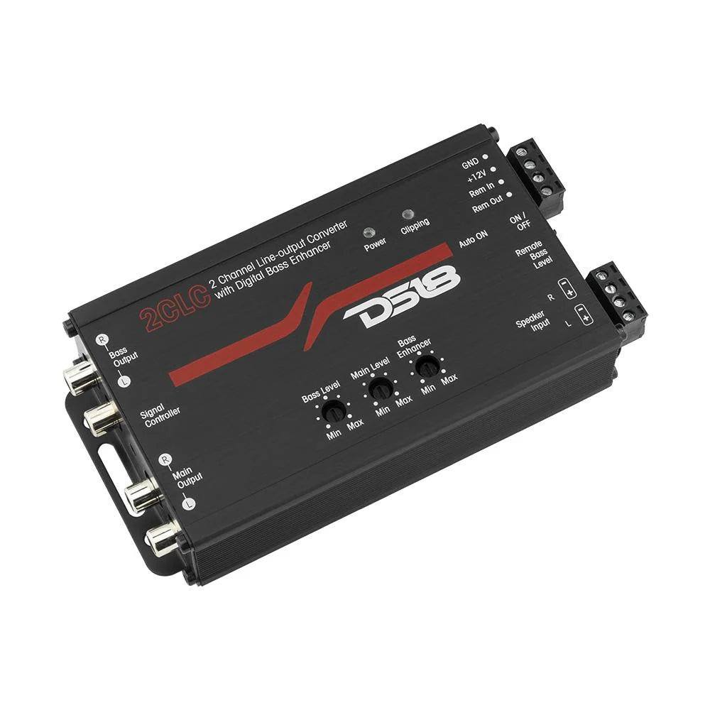 DS18 2CLC Convertidor de salida de línea de 2 canales con potenciador de graves digital y perilla de control