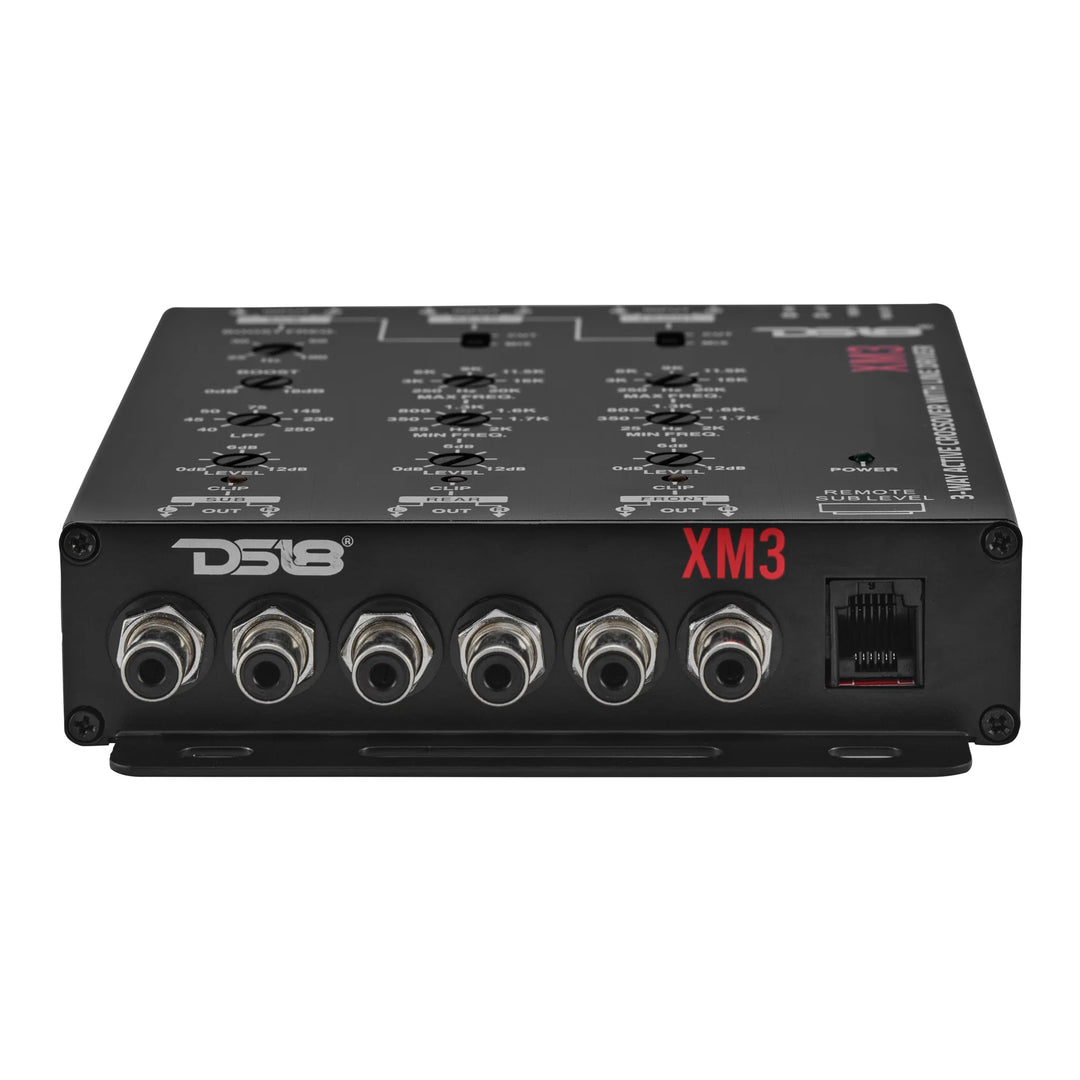 Crossover activo de 3 vías DS18 XM3 con seis salidas Rca de 9 voltios y perilla de control de nivel de subwoofer