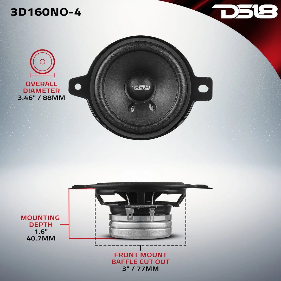 DS18 3D160NO-4 3" OEM Dash Loudspeakers with Neodymium Magnet - 80 Watts Rms 4-ohm