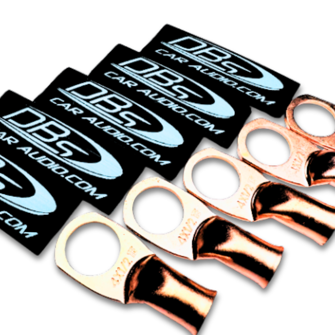Terminales de anillo de cobre 100% OFC calibre 4 con orificio de 1/2" - Termocontraíble para audio de automóvil DBs negro - 10 piezas