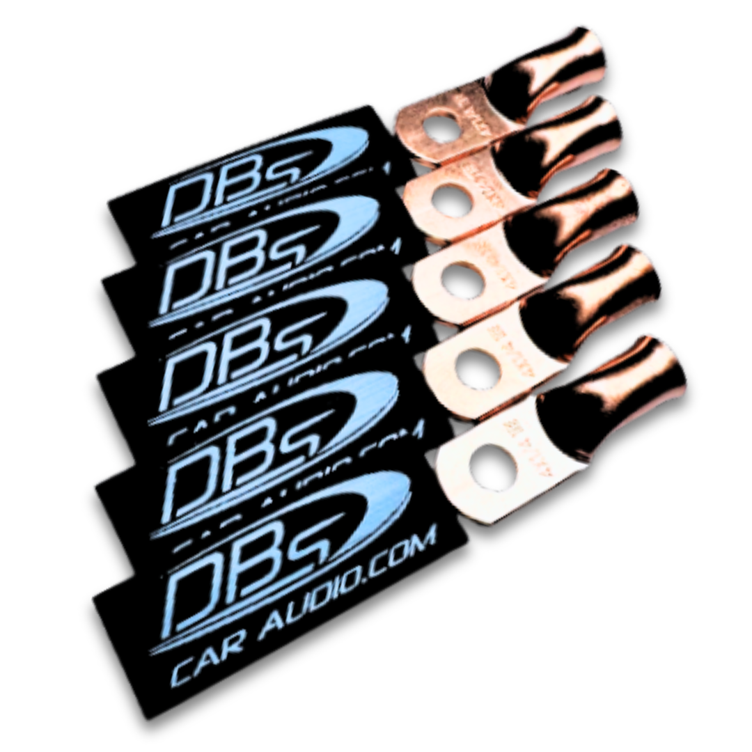 Terminales de anillo de cobre 100% OFC de calibre 4 con orificio de 1/4" - Termocontraíble para audio de automóvil DBs negro - 10 piezas