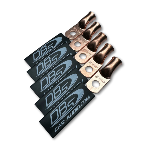 Terminales de anillo de cobre 100% OFC de calibre 4 con orificio de 1/4" - Termocontraíble para audio de automóvil DBs negro - 10 piezas