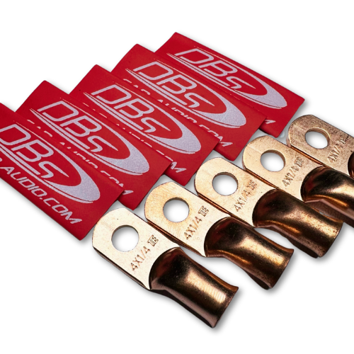 Terminales de anillo de cobre 100% OFC de calibre 4 con orificio de 1/4" - Termocontraíble para audio de automóvil DBs rojo - 10 piezas