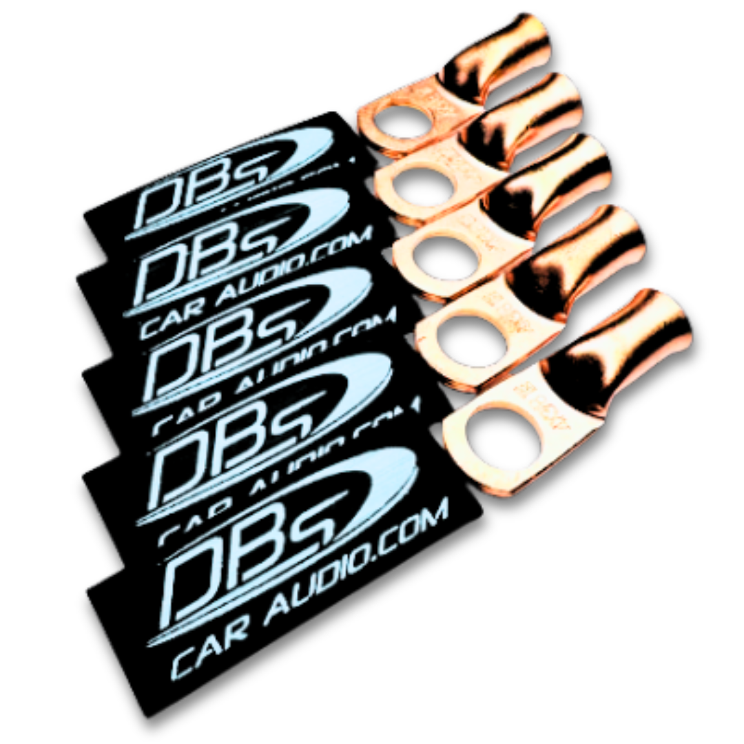 Terminales de anillo de cobre 100% OFC calibre 4 con orificio de 3/8" - Termocontraíble para audio de automóvil DBs negro - 10 piezas