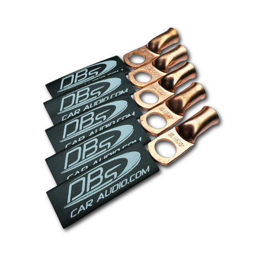 Terminales de anillo de cobre 100% OFC calibre 4 con orificio de 3/8" - Termocontraíble para audio de automóvil DBs negro - 10 piezas