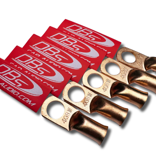 Terminales de anillo de cobre 100% OFC de calibre 4 con orificio de 3/8" - Termocontraíble para audio de automóvil DBs rojo - 10 piezas