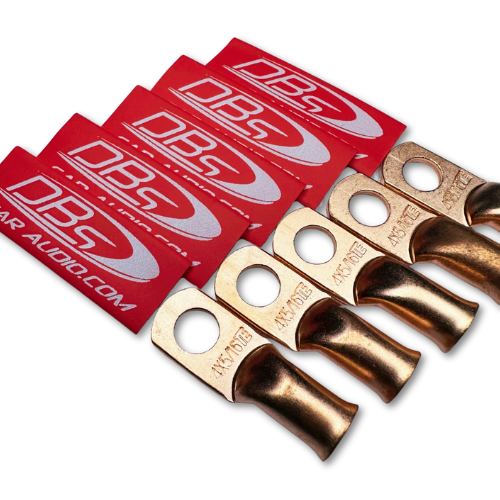 Terminales de anillo de cobre 100% OFC de calibre 4 con orificio de 5/16" - Termocontraíble para audio de automóvil DBs rojo - 10 piezas