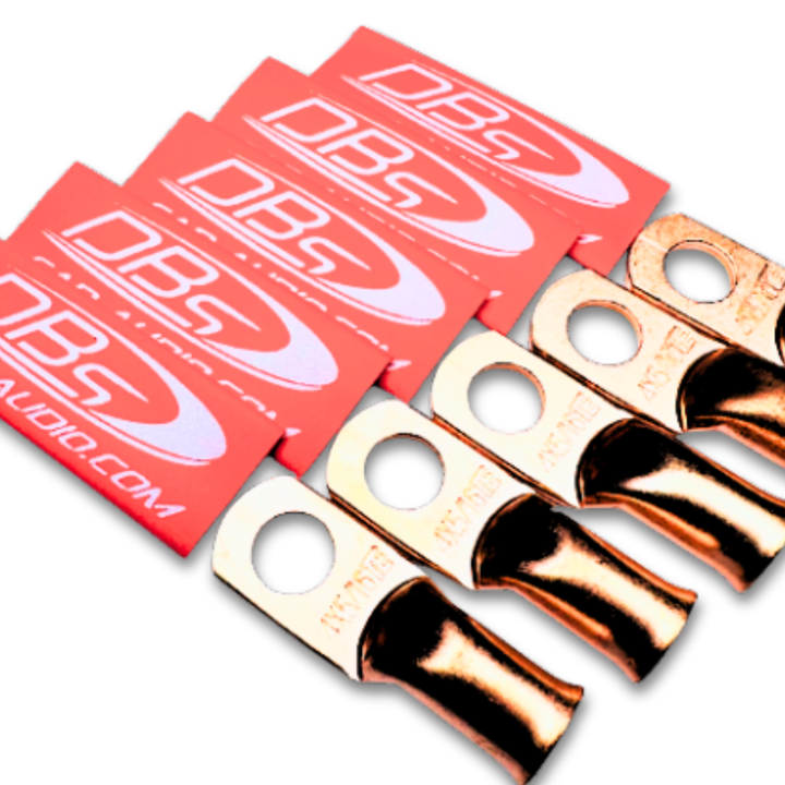 Terminales de anillo de cobre 100% OFC de calibre 4 con orificio de 5/16" - Termocontraíble para audio de automóvil DBs rojo - 10 piezas
