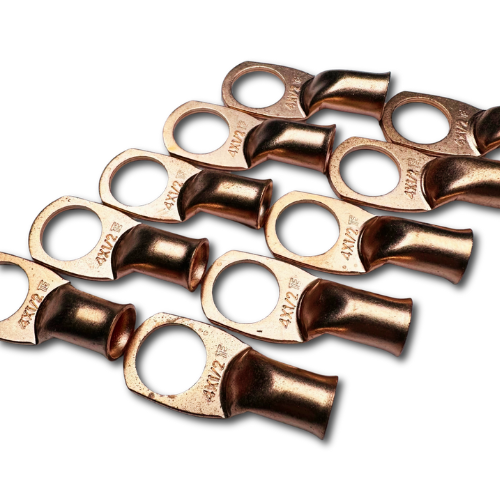 Terminal de anillo de cobre 100% OFC calibre 4 con orificio de 1/2" - 10 piezas