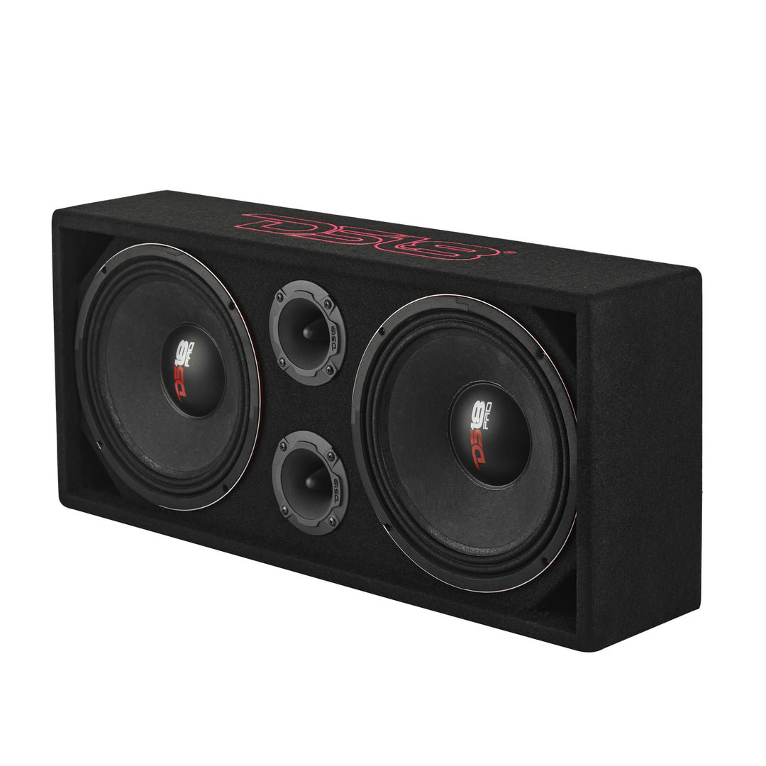 DS18 Loaded Voceteo Enclosure with Dual 10" Speakers, Dual 3.78" Tweeters, Amplifier & Speakon Cable