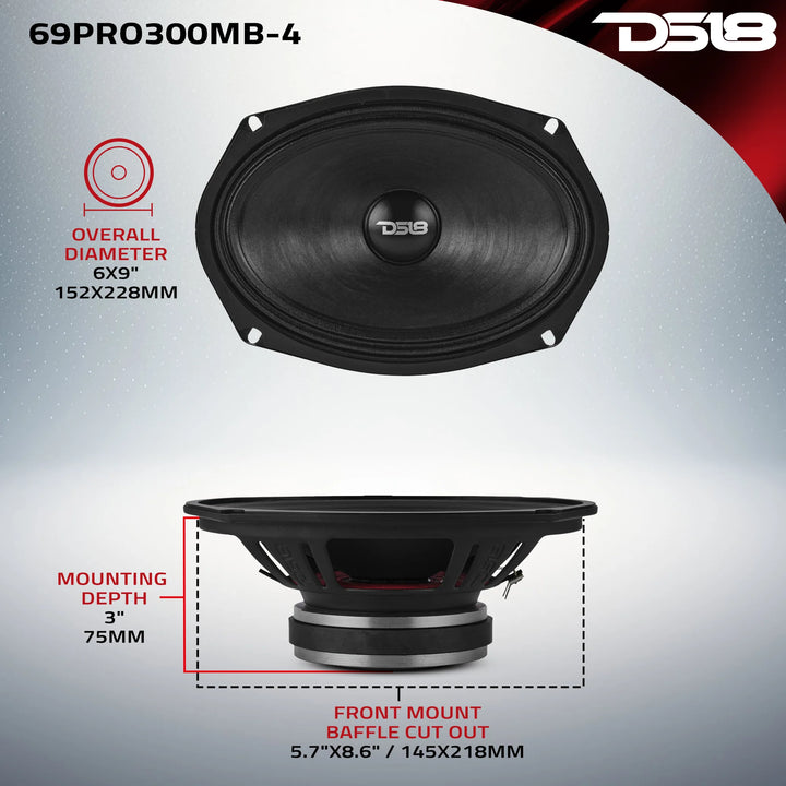 DS18 69PRO300MB-4 6x9" Mid-Bass Loudspeaker - 150 Watts Rms