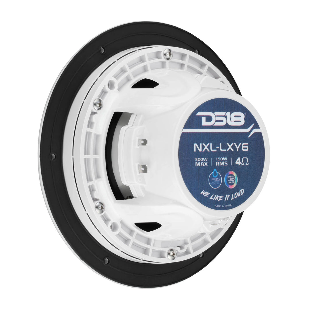DS18 NXL-LXY6/WH 6.5" 2-Way Marine Speakers with LEDs - 150 Watts Rms 4-ohm