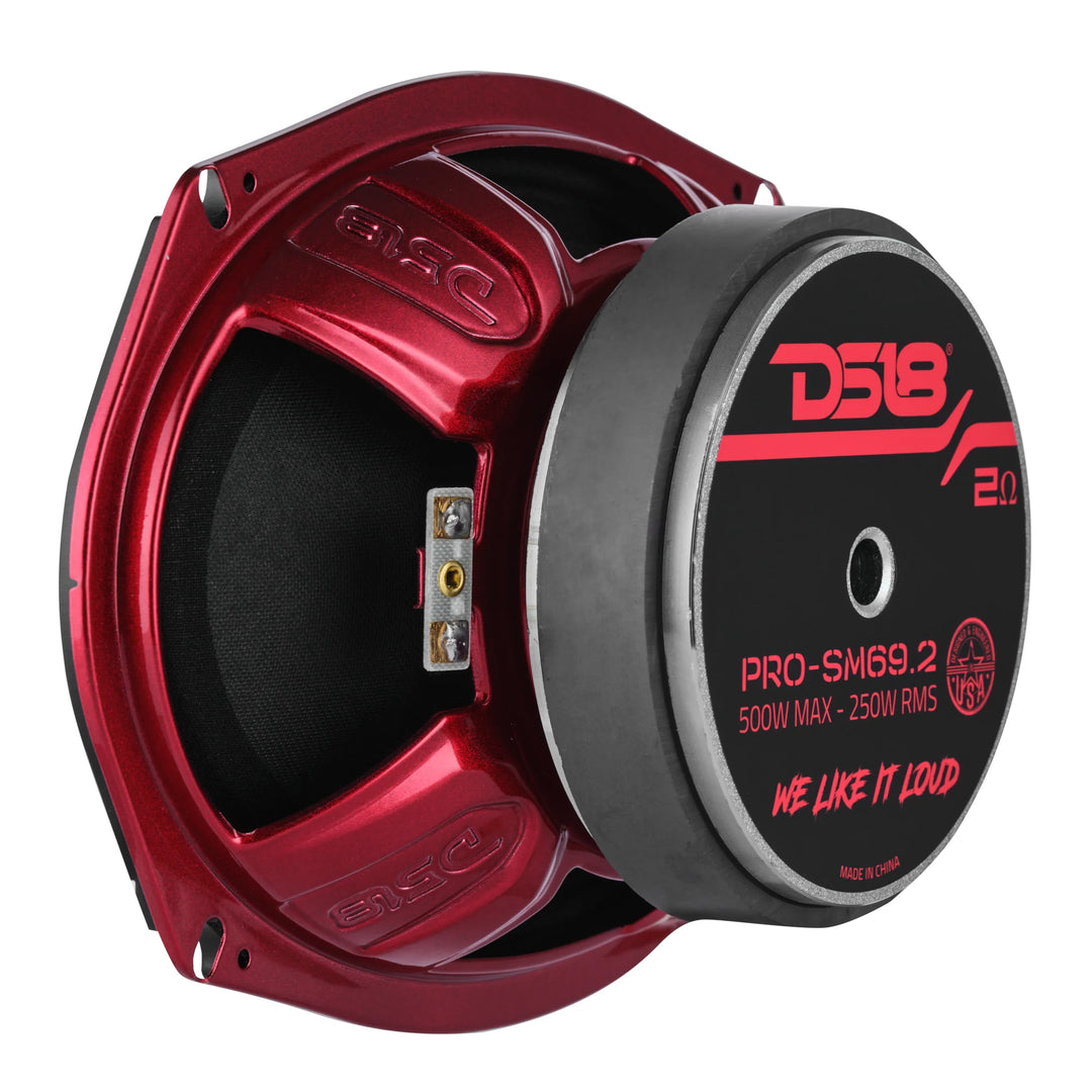 DS18 PRO-SM69.2 Altavoz de rango medio poco profundo de 6x9" con cono resistente al agua y bobina móvil de 1,5" - 250 vatios Rms 2 ohmios