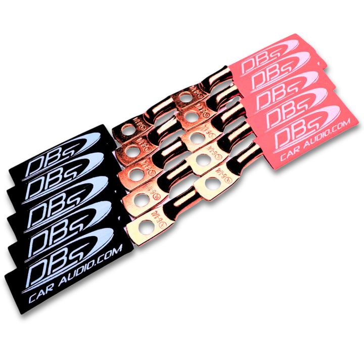 8 Gauge Copper Lug Ring Terminals with 1/4" Hole - DBs Red & Black Heat Shrink